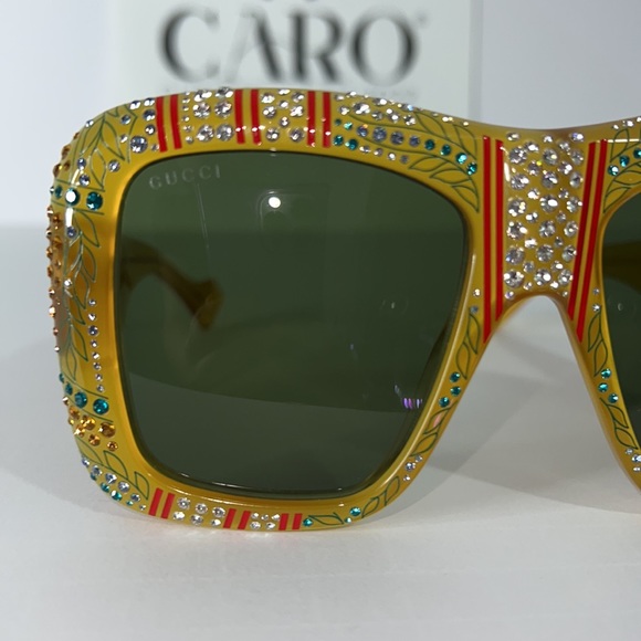 🤩Gucci Hollywood Forever Honey Green Floral Crystal Unisex Sunglasses 🤩 - Picture 4 of 10
